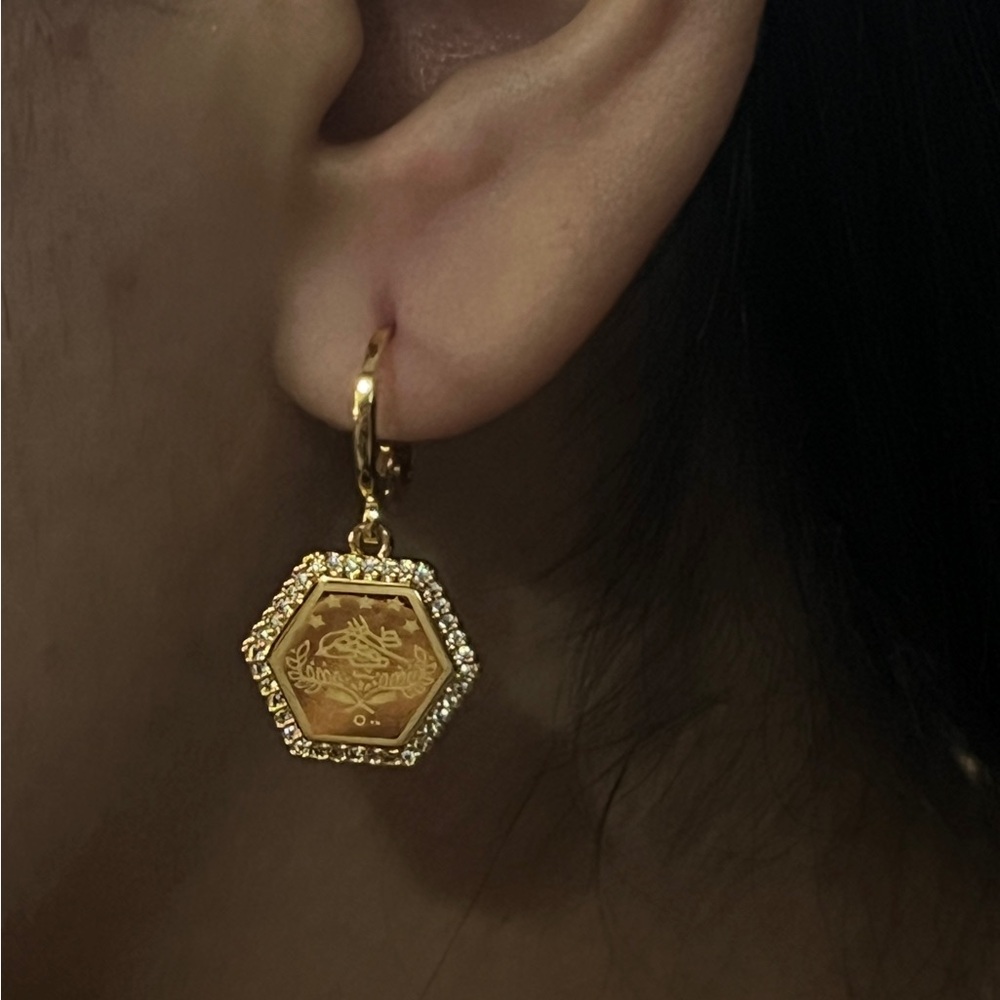Elegant 21K Gold Plated Hexagon Earrings